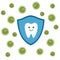 Tooth character in protective shield. Germs characters attack.