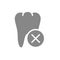 Tooth with cross checkmark gray icon. Diseased organ symbol
