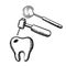 Tooth with decay, dental drill and mirror
