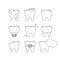 Tooth dental line icon set isolated on white