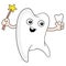 The tooth fairy is carrying a magic wand showing healthy teeth, doodle icon image kawaii