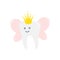 Tooth fairy with golden glitter crown and wings