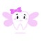 Tooth Fairy with wings. Cute tooth with pink ribbon for dentistry. Smile character for baby.