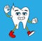 tooth funny cartoon character. The tooth sparkles and shows fingers ok. Vector illustrations for dental business.