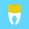 Tooth with gold Dental crown . Dentist illustration