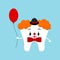 Tooth in Halloween carnival clown costume vector icon.