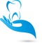 Tooth and hand, dentist and dental care logo