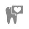 Tooth with heart in chat bubble gray icon. Healthy organ symbol