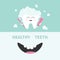 Tooth holding toothpaste and toothbrush. Bubbles foam. Smiling mouth. Banner set. Cute cartoon character. Children teeth care icon