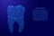 Tooth human root single abstract schematic from blue ones and zeros binary digital code with space stars for banner, poster,