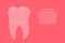 Tooth human root single abstract schematic from white ones and zeros binary digital code on pink coral color background for banner