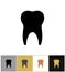 Tooth icon, dental teeth silhouette symbol on gold and white background