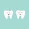 Tooth icon. Healthy smiling tooth. Crying bad ill tooth with caries. Cute character set. Oral dental hygiene. Children teeth care