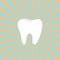 Tooth icon. Healthy tooth. Oral dental hygiene. Children teeth care. Tooth health. Blue orange sunburst starburst background