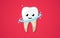 Tooth isolated on a red background. Cleaning process. Dirty tooth. Clean happy and smiling. Cute cartoon character. Dental health