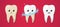 Tooth isolated on a red background. Cleaning process. Dirty tooth. Clean happy and smiling. Cute cartoon character. Dental health