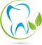 Tooth, leaves, dentist logo