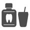 Tooth liquid bottle solid icon. Tooth rinse vector illustration isolated on white. Oral hygiene glyph style design