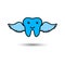 Tooth logo dental care with flying wings vector illustration
