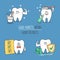 Tooth with milk, toothbrush, checklist, and shield mark. Good habits bring good result. Cute and funny