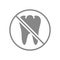 Tooth with prohibition sign gray icon. Transplantation, pull out a tooth symbol.