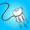 Tooth pulled with rope pop art vector illustration