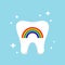 Tooth with rainbow dental icon siolated on background