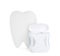 Tooth shaped holder and dental floss on white background