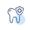 Tooth with shield icon. Dental care and oral medicine. Pixel perfect editable stroke art