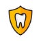 Tooth shield logo icon. Dental insurance flat pictogram vector icon