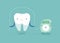 Tooth using dental floss for white teeth, dental vector concept