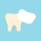 Tooth with venner dental icon isolated on blue background