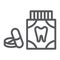 Toothache painkiller tablets line icon, stomatology and dental, dentistry pills sign, vector graphics, a linear pattern