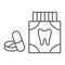 Toothache painkiller tablets thin line icon, stomatology and dental, dentistry pills sign, vector graphics, a linear