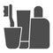 Toothbrush, cream, shampoo solid icon. Set for hygiene, bathroom accessories symbol, glyph style pictogram on white