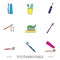 Toothbrush icon set. Teeth cleaning. Electric or conventional toothbrushes. Icon with editable stroke. Collection of color icons.