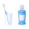 Toothbrush Rested in Glass and Mouthwash in Bottle for Oral Hygiene Vector Set