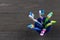 Toothbrush tooth-brush on wood table. top view