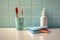 toothbrush and toothpaste on bathroom counter