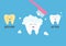 Toothbrush with toothpaste bubble foam. Healthy smiling white tooth icon. Crying bad ill yellow teeth. Before after infographic. C