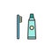 Toothbrush and toothpaste filled outline icon