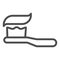 Toothbrush and toothpaste line icon. Home dental cleaning, oral hygiene symbol, outline style pictogram on white