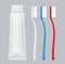 Toothbrush with toothpaste tube. Dental broom. Set for tooth hygiene. Vector illustration.