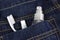 Toothbrush, tube of toothpaste and antiseptic in jeans pocket