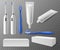 Toothbrush and tubes. Realistic different toothbrushes, packaging and tubes toothpaste mockup, dentistry accessory