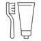 Toothpaste and brush thin line icon, Hygiene routine concept, toothbrush and paste sign on white background, Toothpaste