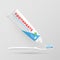 Toothpaste is squeezed out of tube onto toothbrush. Dental  oral hygiene product packaging