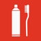 The toothpaste and toothbrush icon. Bathroom, dental, dentist symbol. Flat