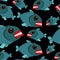 Toothy fish seamless background. Evil piranhas in sea. Vector or