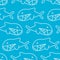 Toothy fish shark on a blue background, seamless pattern for textile print cover fabric, decoration packaging design. Marine